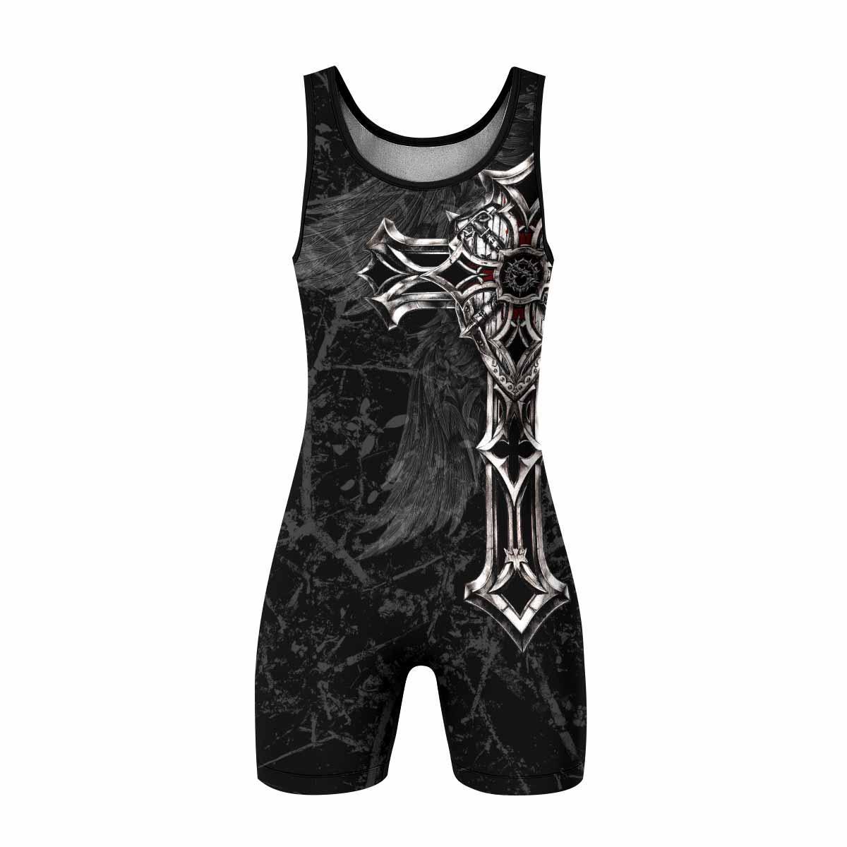 Crown of Thorns Cross Wrestling Singlet - front view mockup