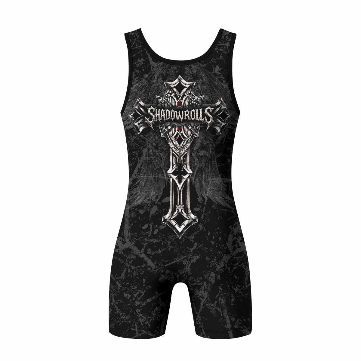 Crown of Thorns Cross Wrestling Singlet - back view mockup