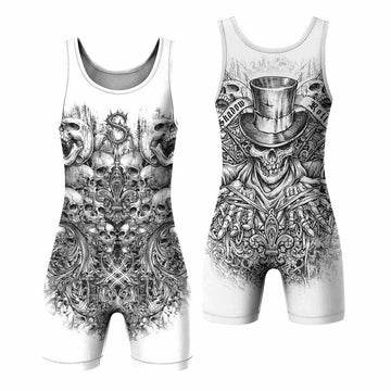 Memento Mori Skull Wrestling Singlet - front and back view
