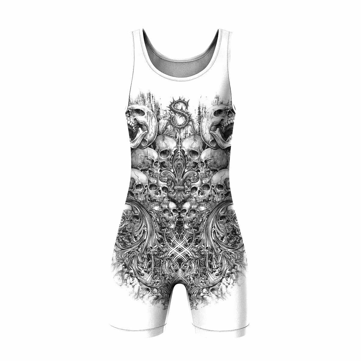 Memento Mori Skull Wrestling Singlet - front view mockup