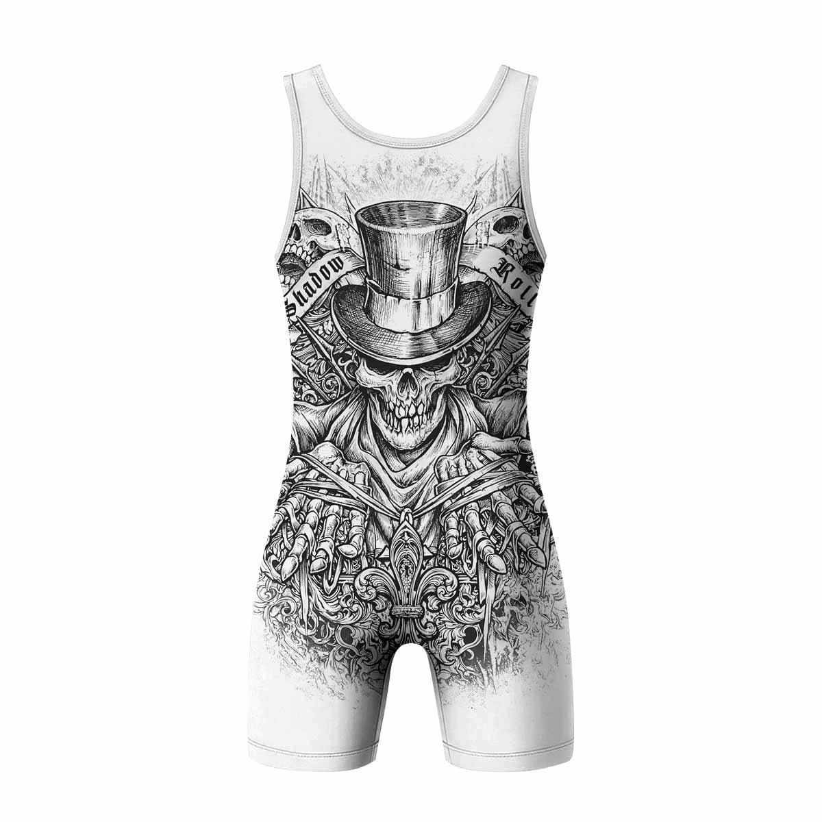 Memento Mori Skull Wrestling Singlet - back view mockup