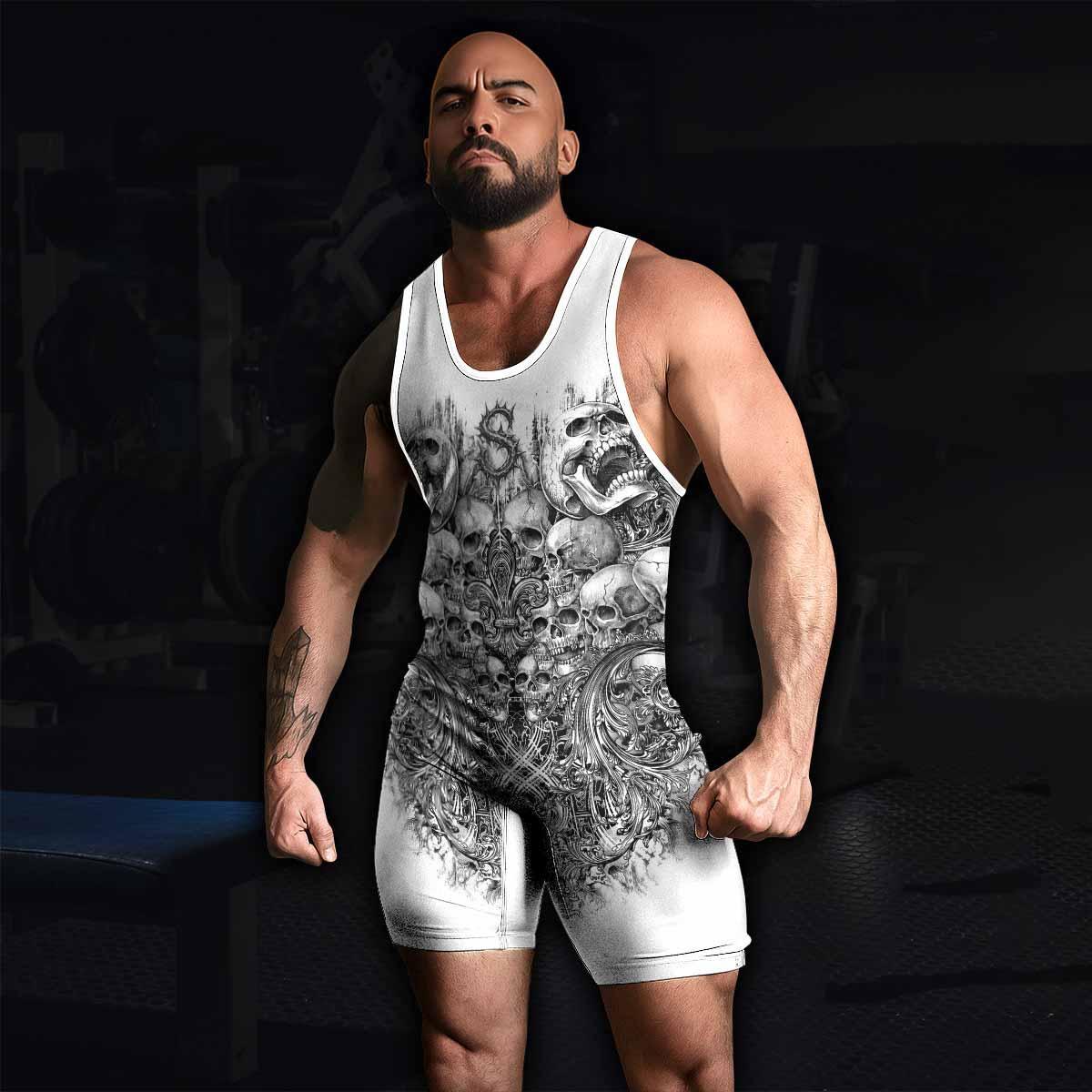 Memento Mori Skull Wrestling Singlet - men's lifestyle view