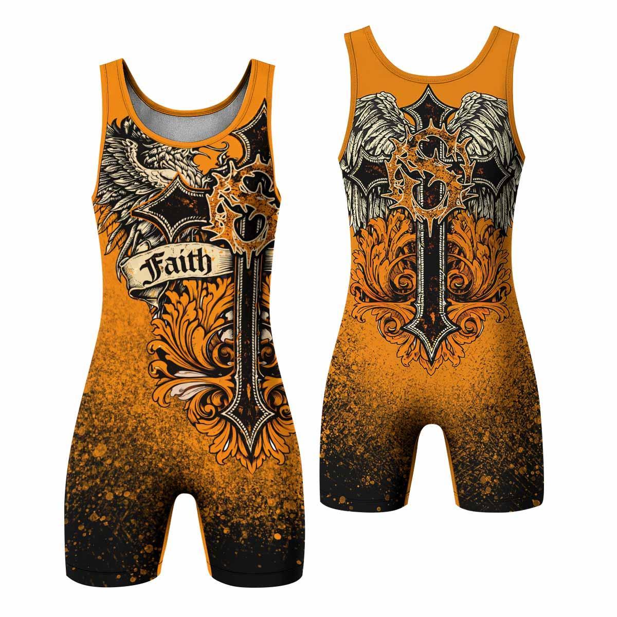 Faith Over Fear Crown Cross Wrestling Singlet - front and back view