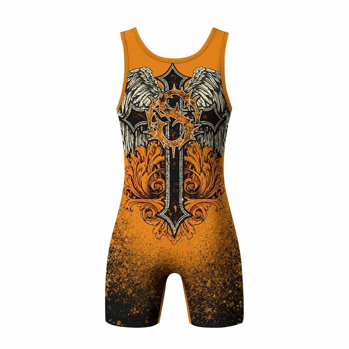 Faith Over Fear Crown Cross Wrestling Singlet - back view mockup