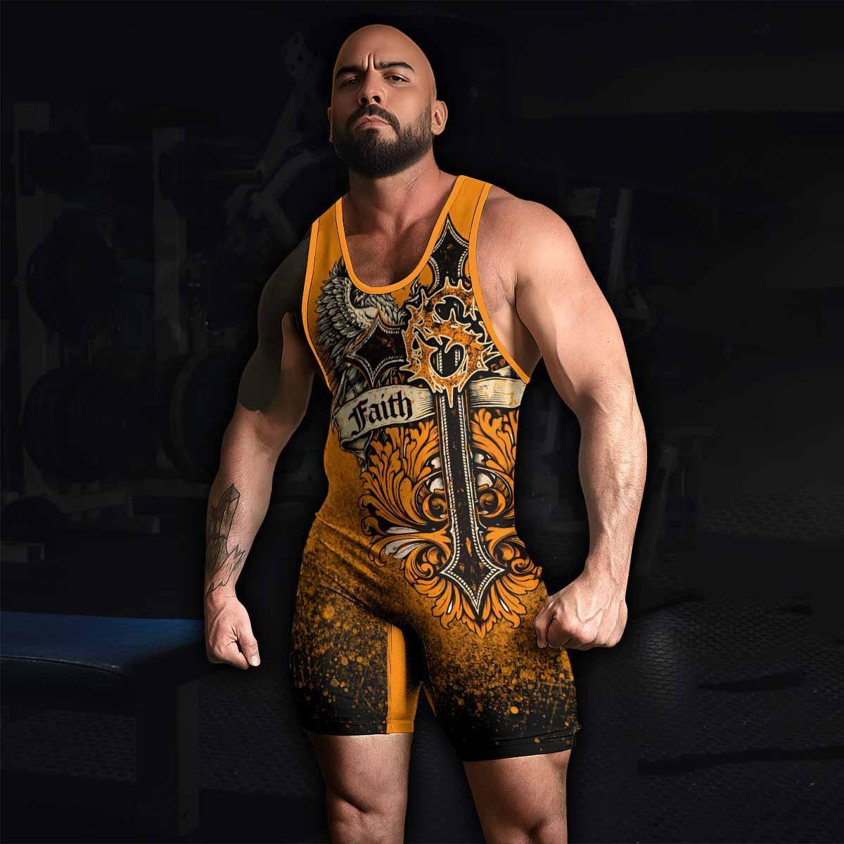 Faith Over Fear Crown Cross Wrestling Singlet - men's lifestyle view