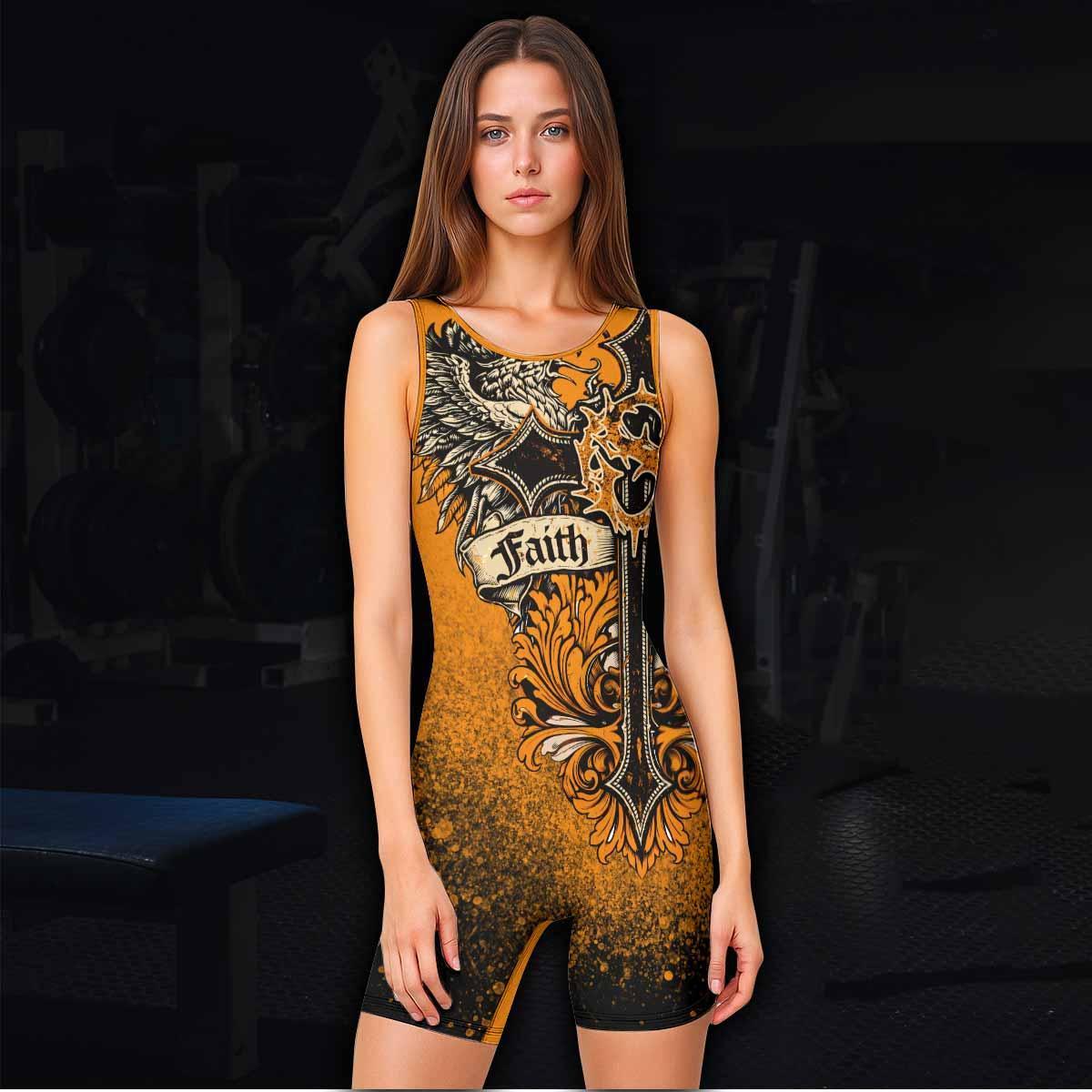 Faith Over Fear Crown Cross Wrestling Singlet - women's lifestyle view