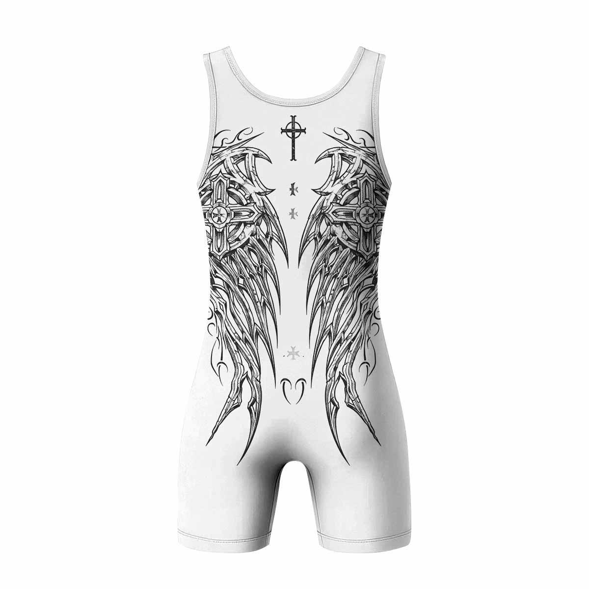 Angel Wings Cross Wrestling Singlet - back view mockup
