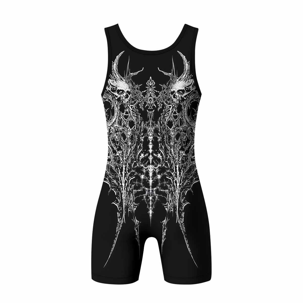 Mortalis Dark Spine Wrestling Singlet - back view mockup