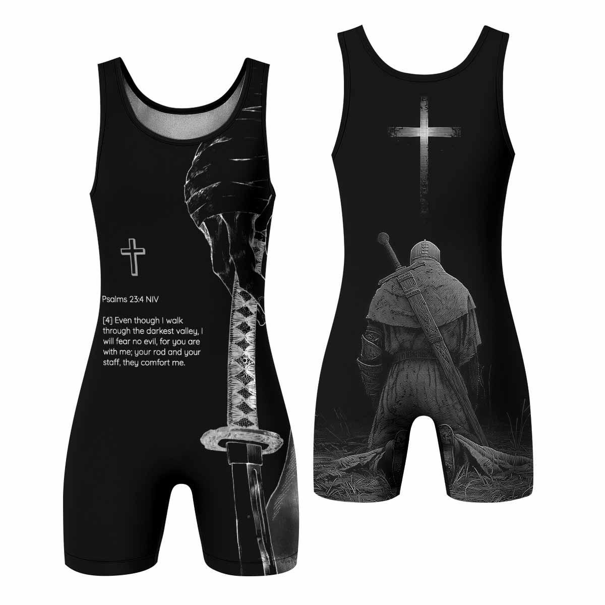 Psalms 23:4 NIV Wrestling Singlet - front and back view