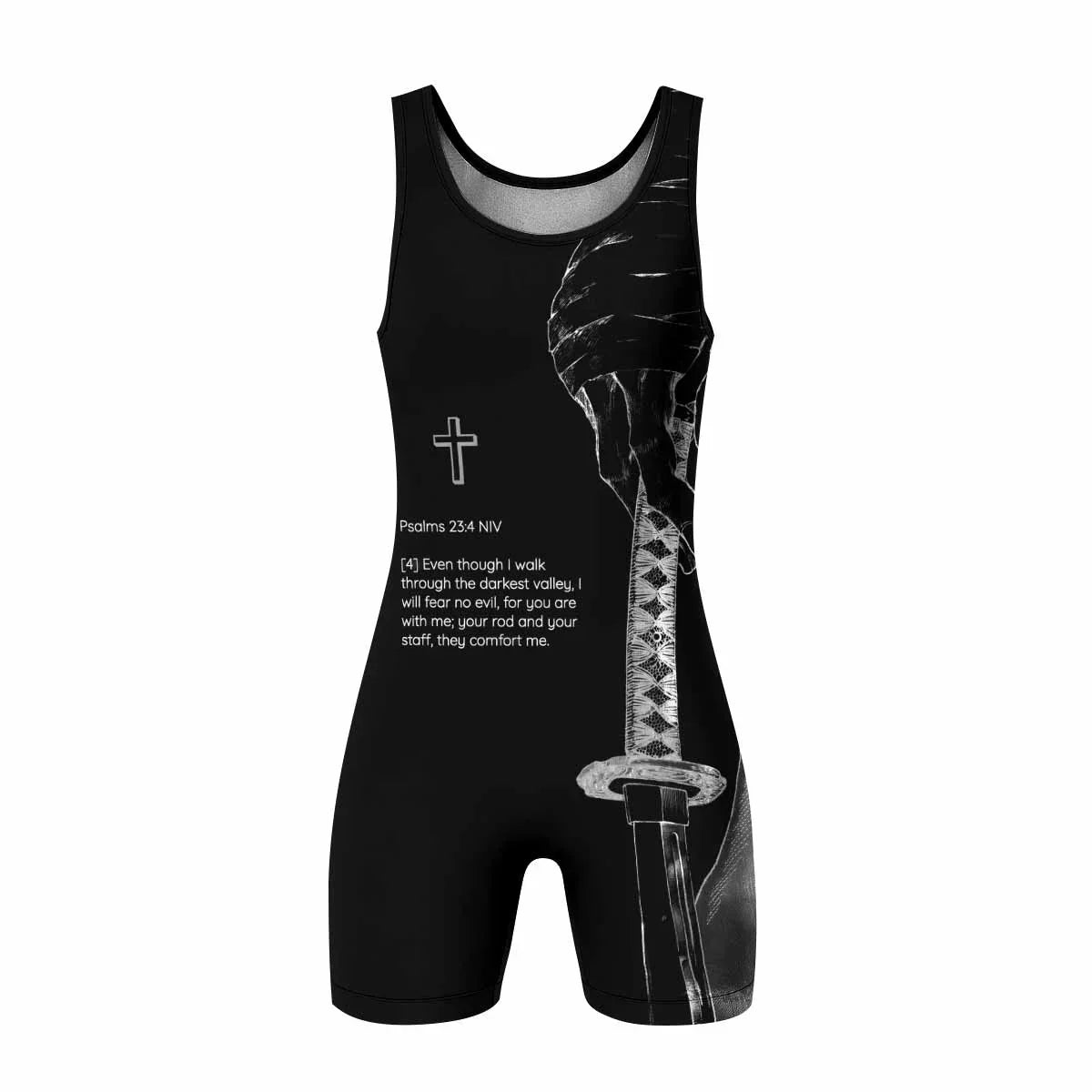 Psalms 23:4 NIV Wrestling Singlet - front view mockup