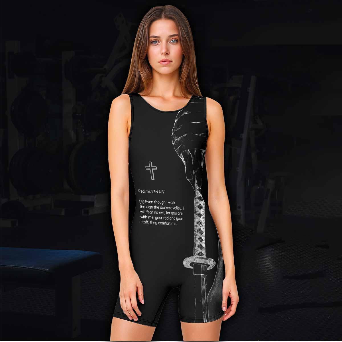Psalms 23:4 NIV Wrestling Singlet - women's lifestyle view