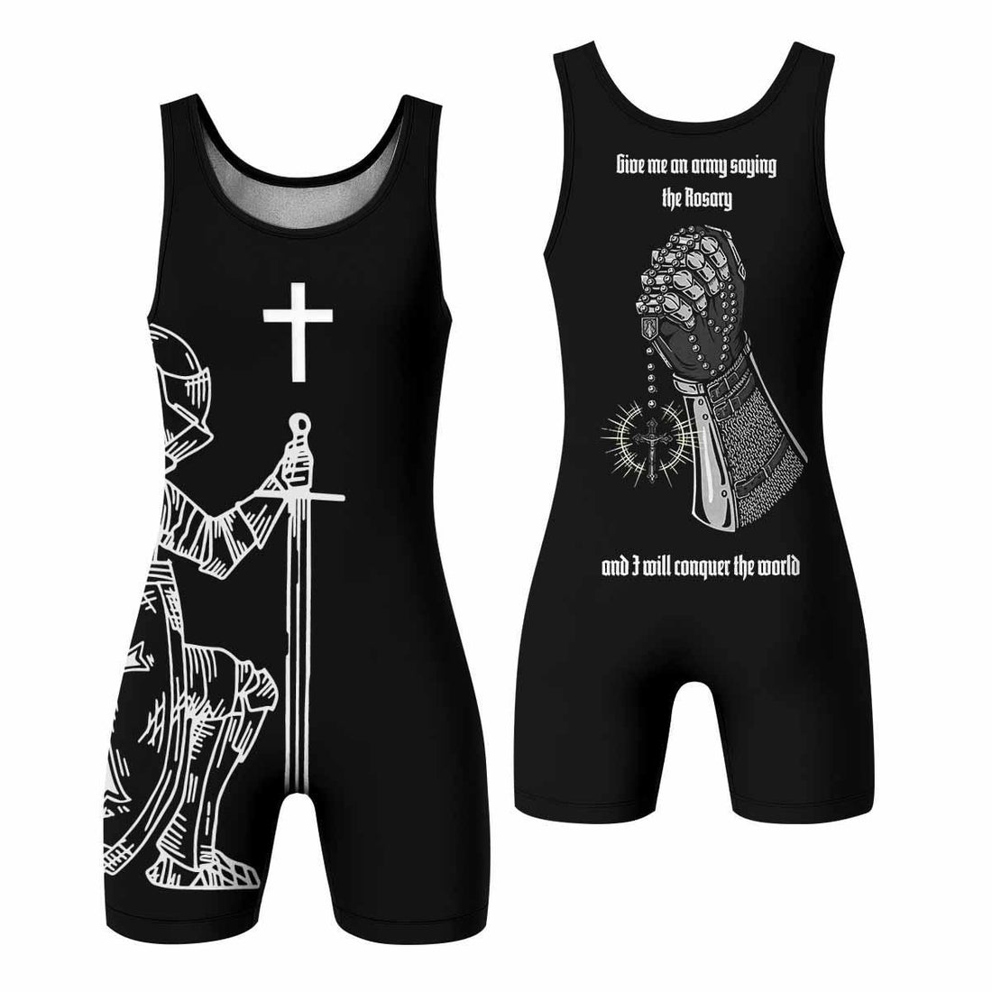 Give Me an Army Rosary Wrestling Singlet - front and back view