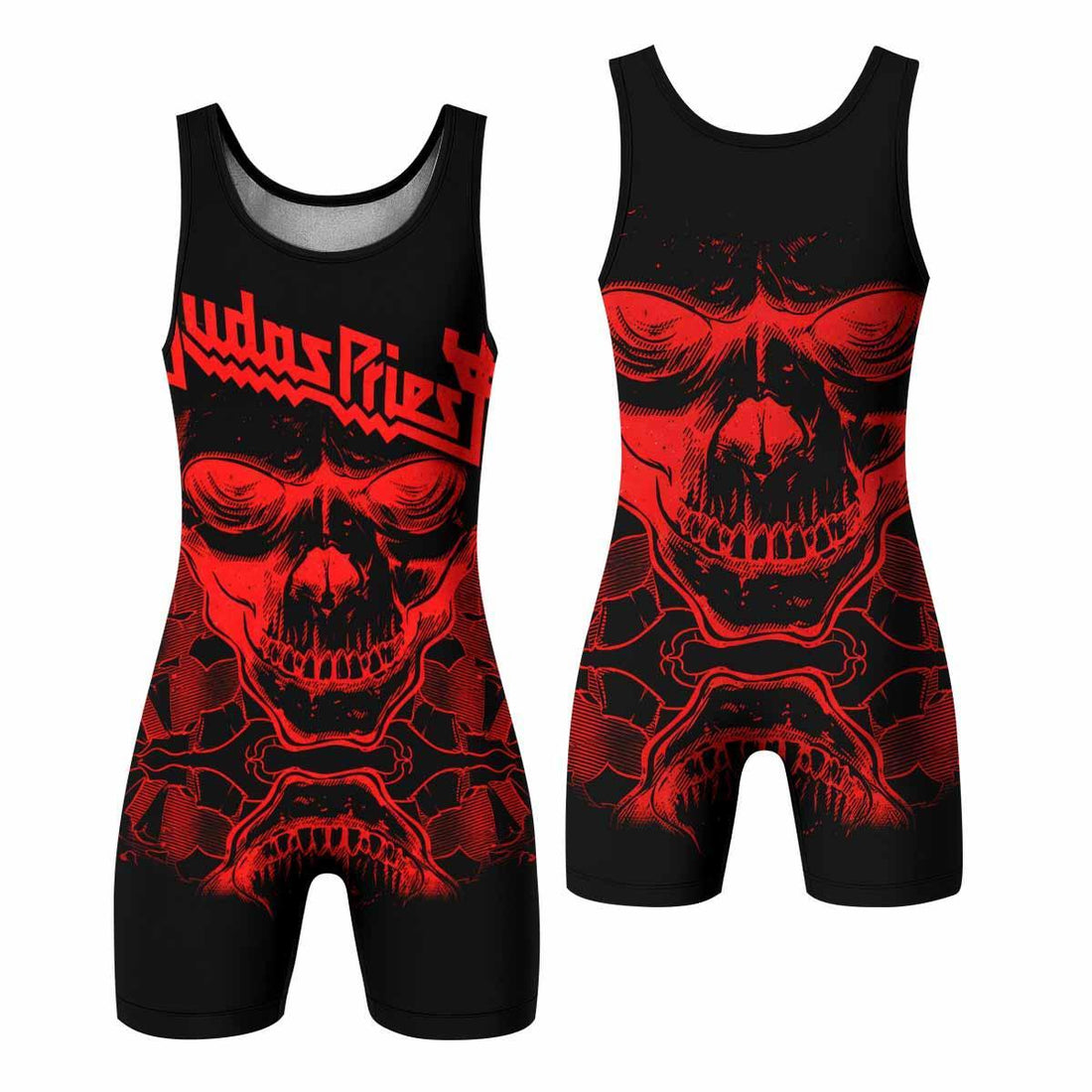 Judas Priest Skull Wrestling Singlet - front and back view