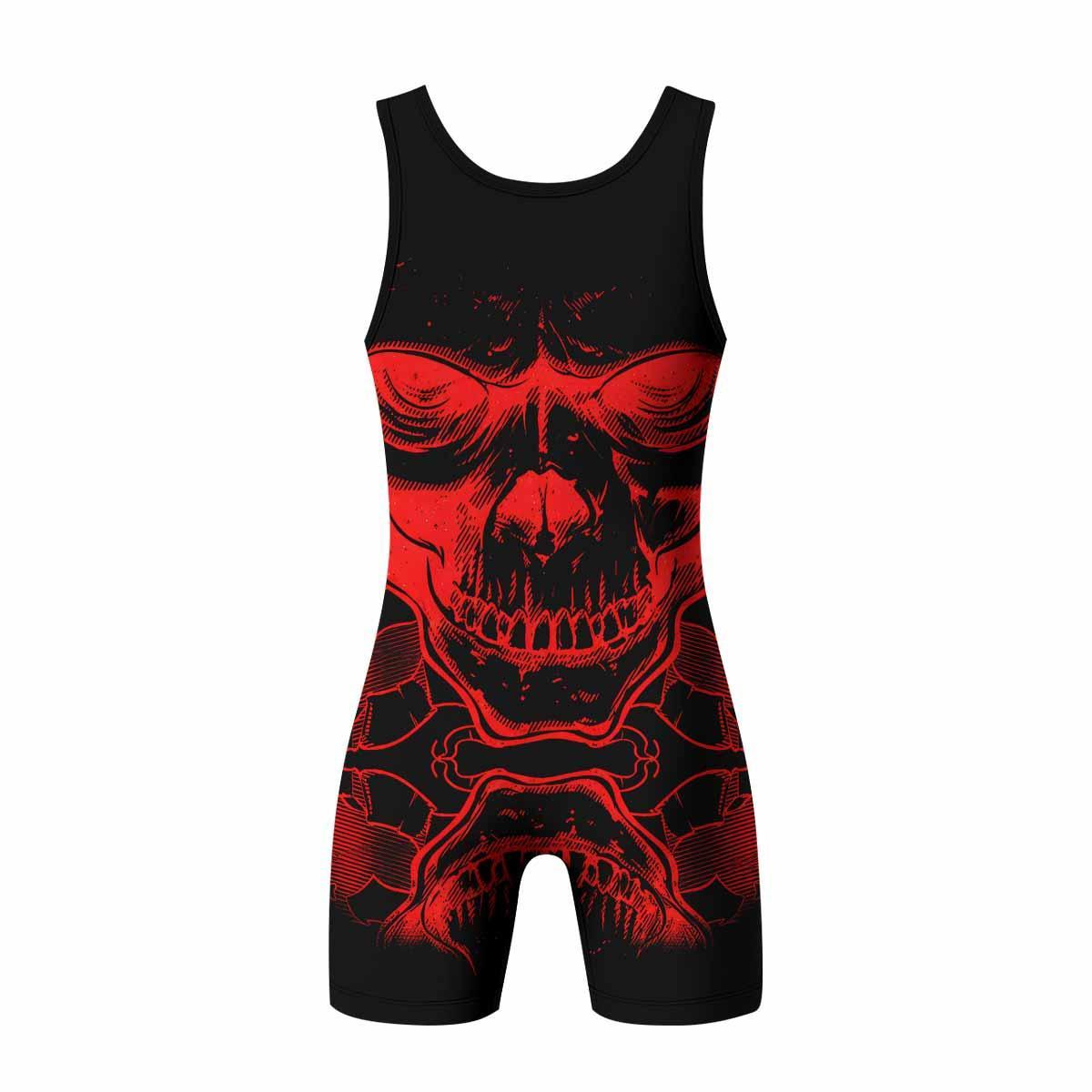 Judas Priest Skull Wrestling Singlet - back view mockup