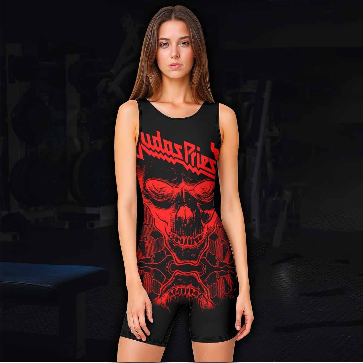 Judas Priest Skull Wrestling Singlet - women's lifestyle view