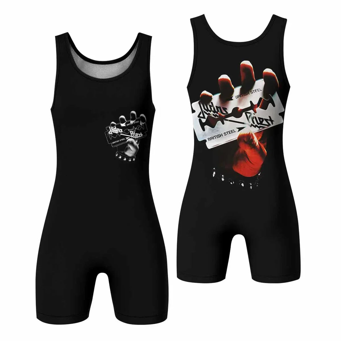 Judas Priest British Steel Wrestling Singlet - front and back view