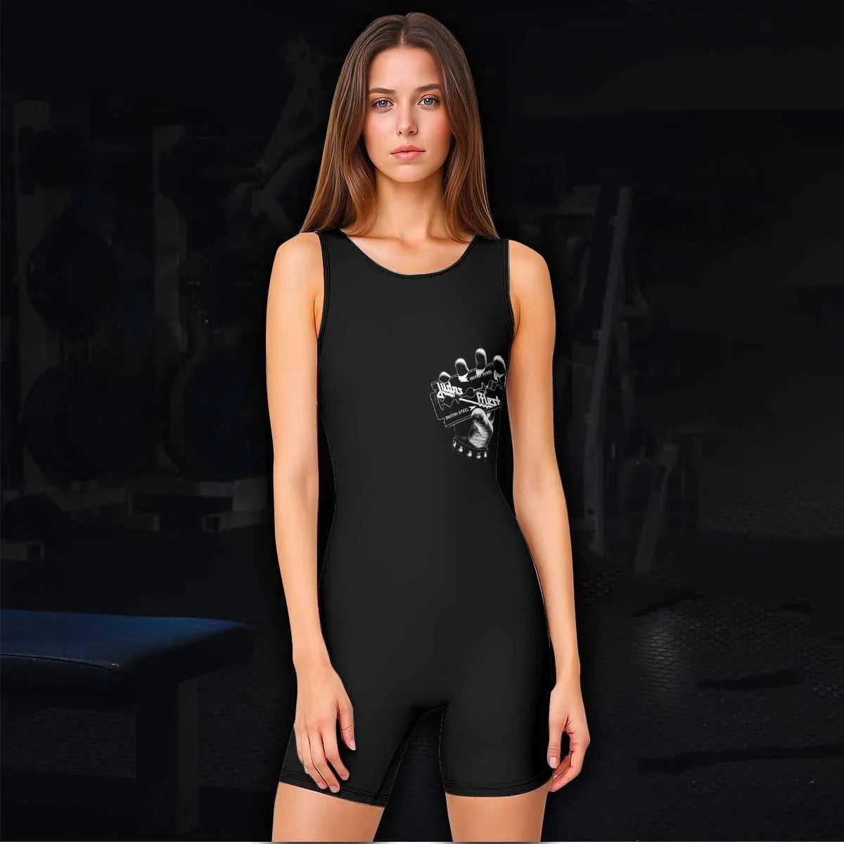 Judas Priest British Steel Wrestling Singlet - women's lifestyle view