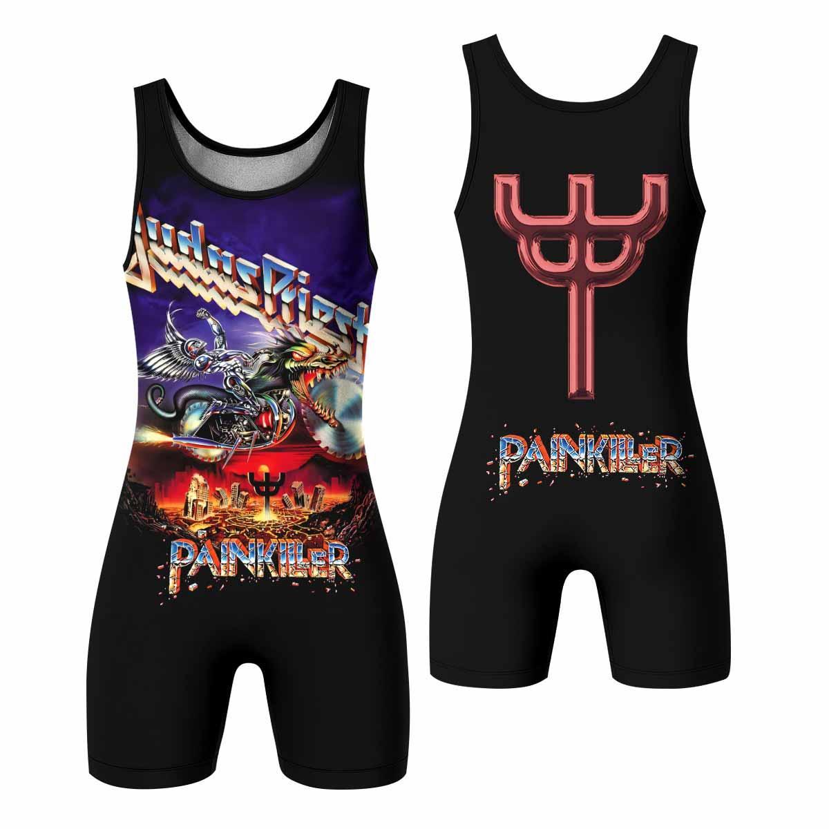 Judas Priest Painkiller Wrestling Singlet - front and back view
