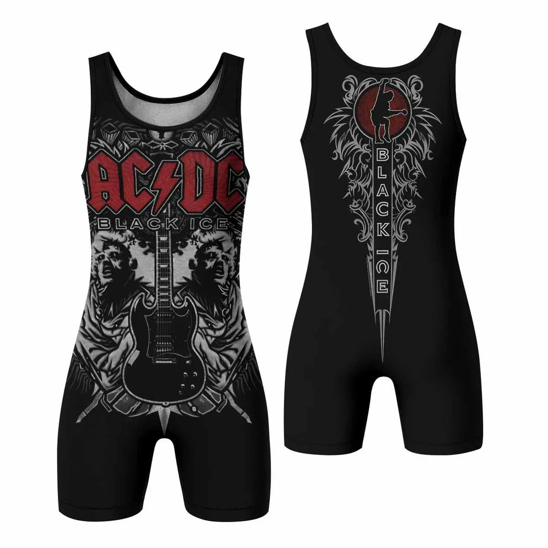 AC/DC Black Ice Wrestling Singlet - front and back view