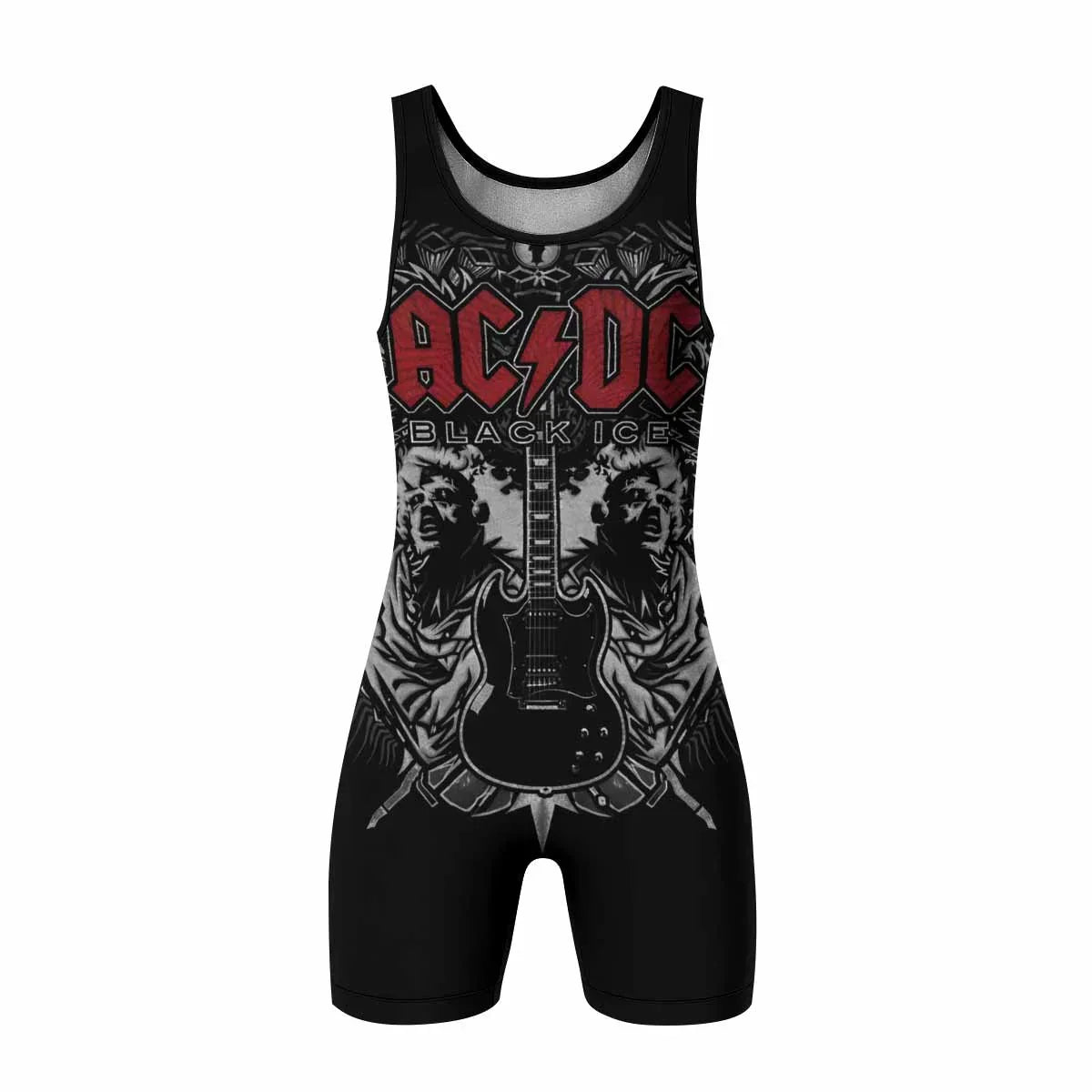 AC/DC Black Ice Wrestling Singlet - front view mockup