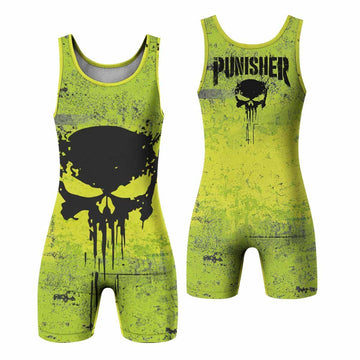 The Punisher Skull Wrestling Singlet - front and back view