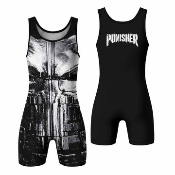 The Punisher War Mask Wrestling Singlet - front and back view