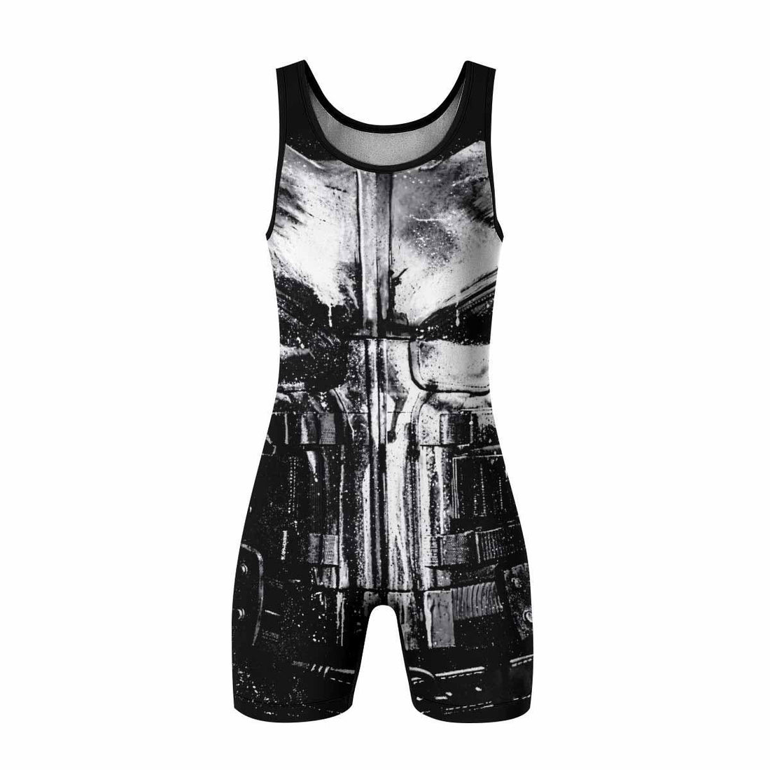 The Punisher War Mask Wrestling Singlet - front and back view