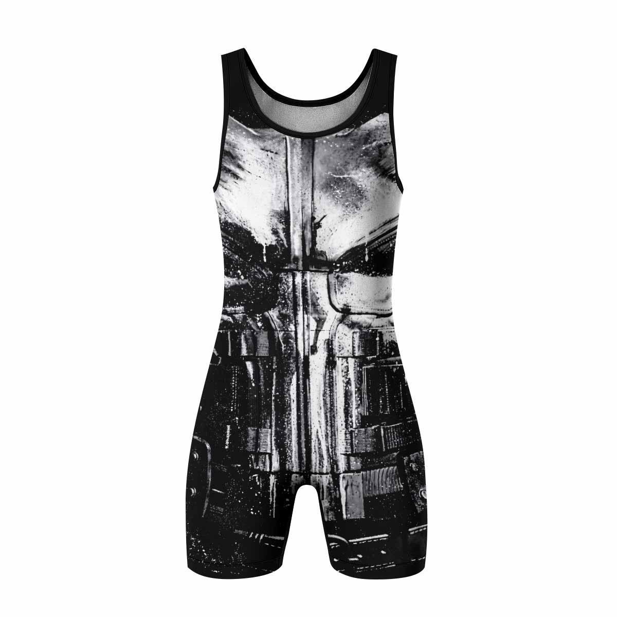 The Punisher War Mask Wrestling Singlet - front view mockup