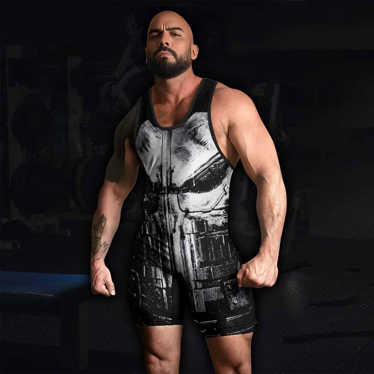 The Punisher War Mask Wrestling Singlet - men's lifestyle view