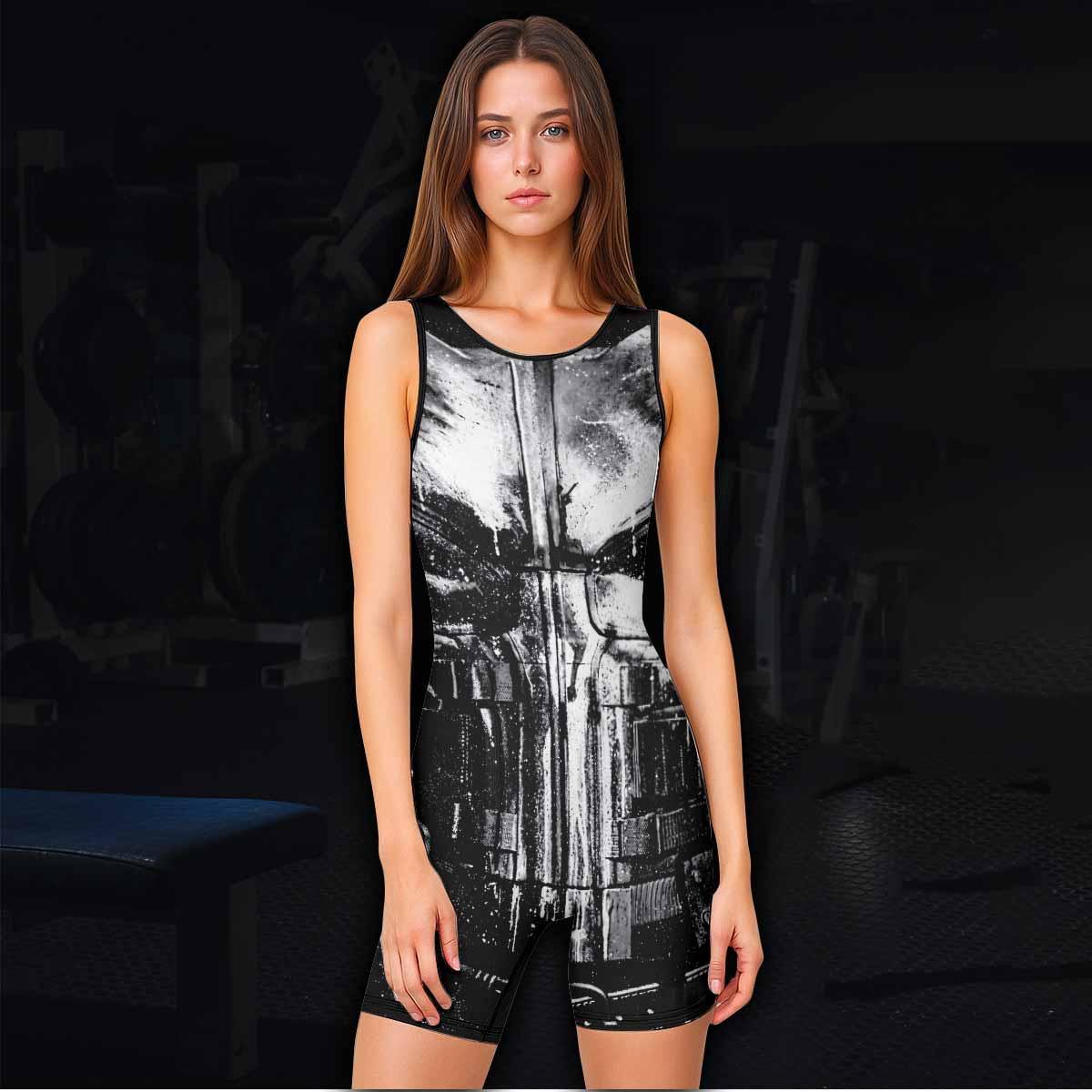 The Punisher War Mask Wrestling Singlet - women's lifestyle view