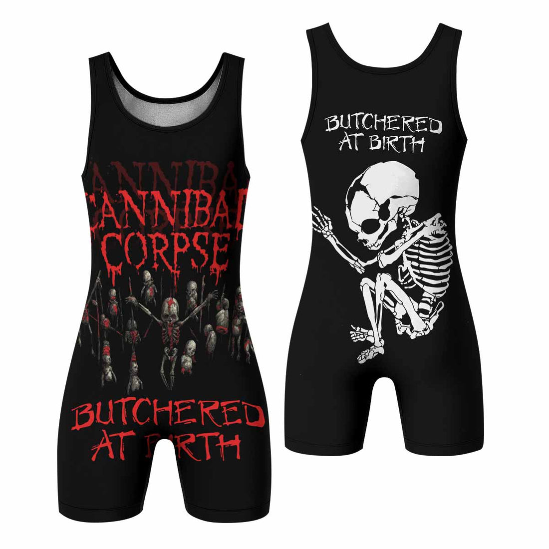 Cannibal Corpse Butchered at Birth Wrestling Singlet - front and back view