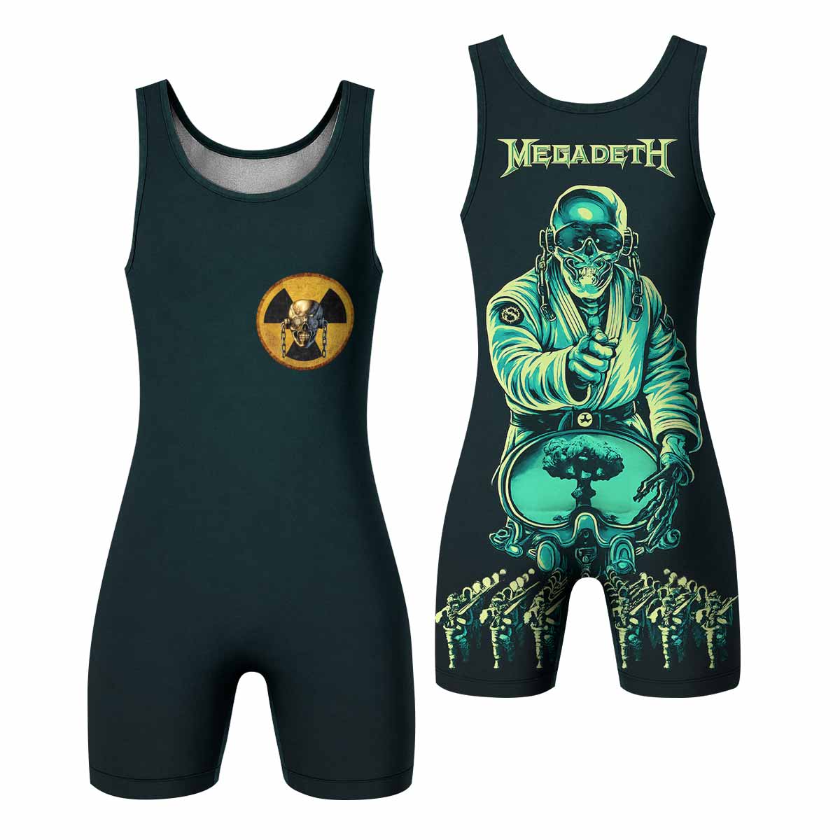 Megadeth Nuclear Skull Wrestling Singlet - front and back view