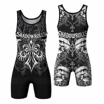 Shadowrolls Skull Cross Wrestling Singlet - front and back view