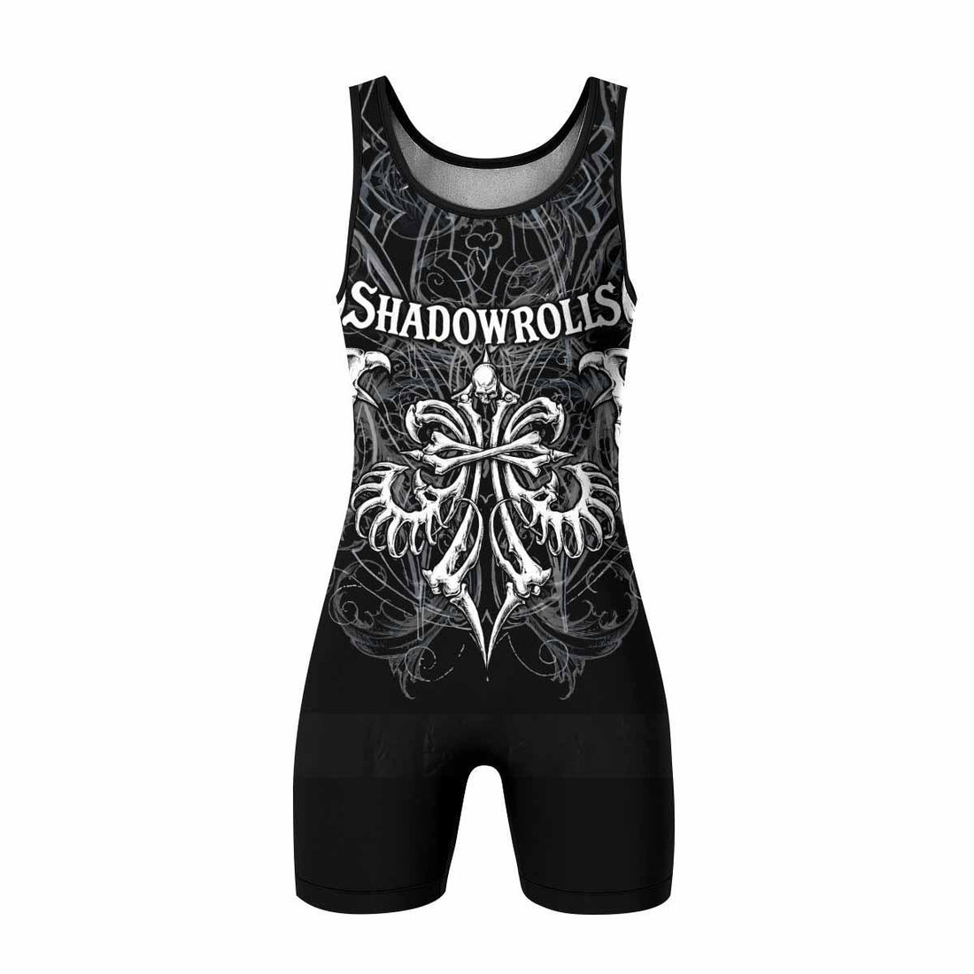 Shadowrolls Skull Cross Wrestling Singlet - front and back view