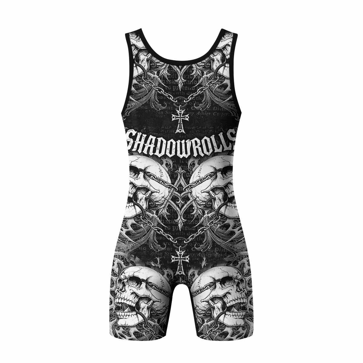 Shadowrolls Skull Cross Wrestling Singlet - back view mockup