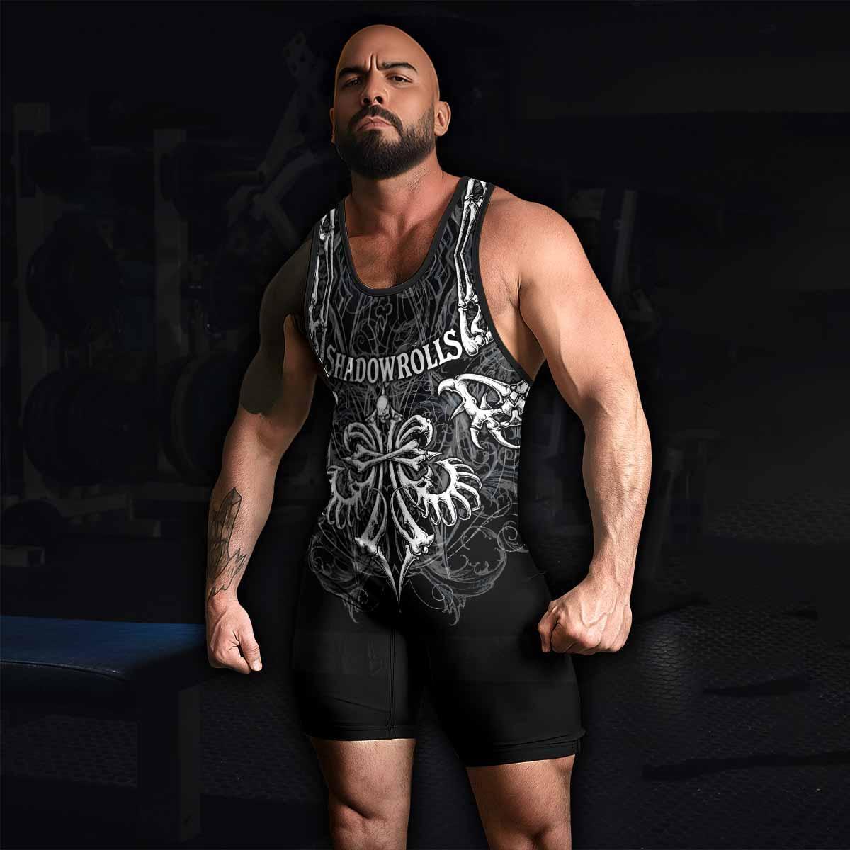 Shadowrolls Skull Cross Wrestling Singlet - men's lifestyle view