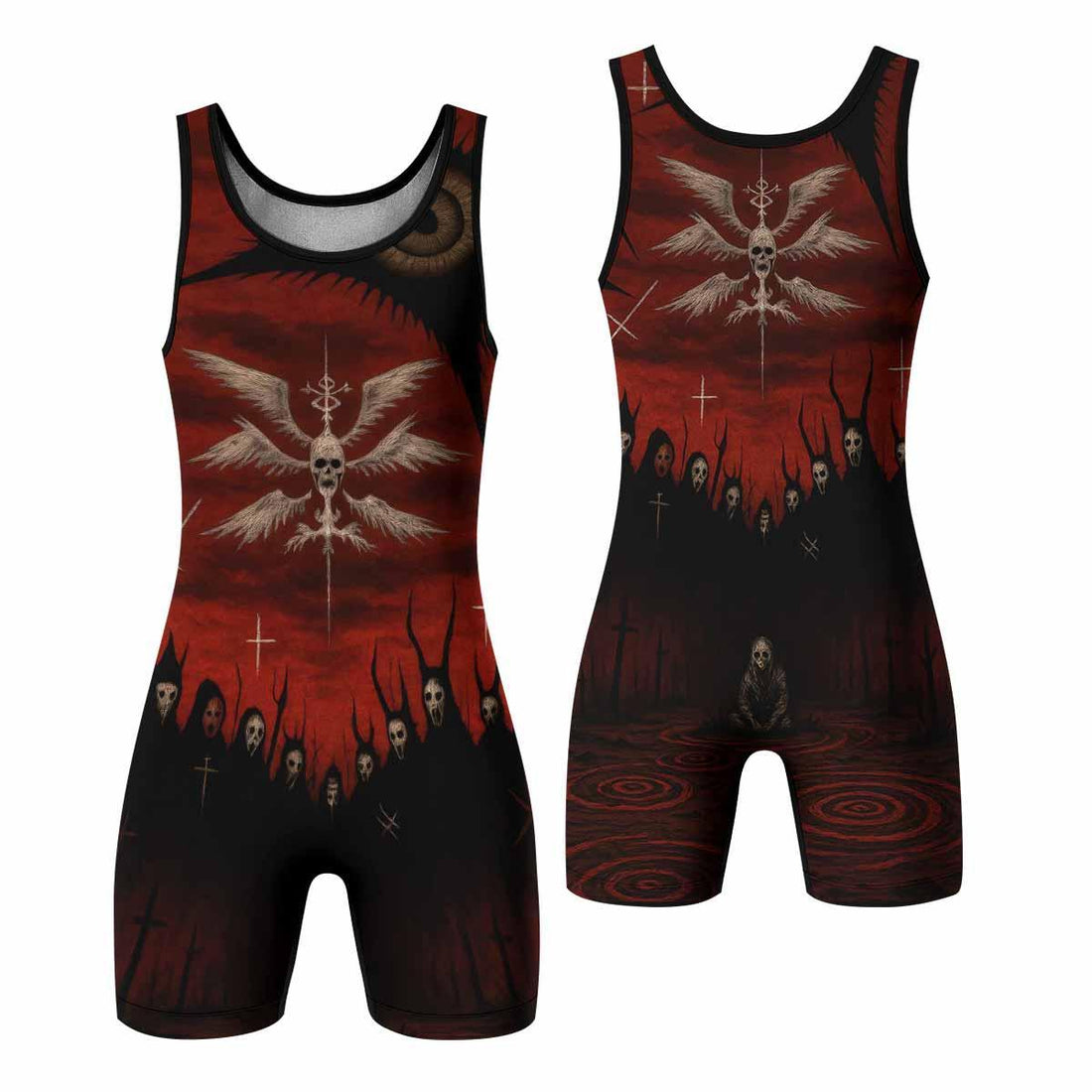 Occult Fallen Seraph Ritual Wrestling Singlet - front and back view