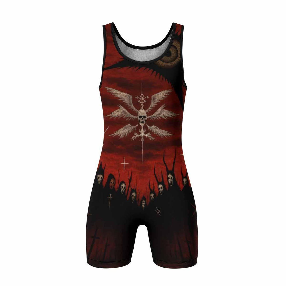 Occult Fallen Seraph Ritual Wrestling Singlet - front and back view