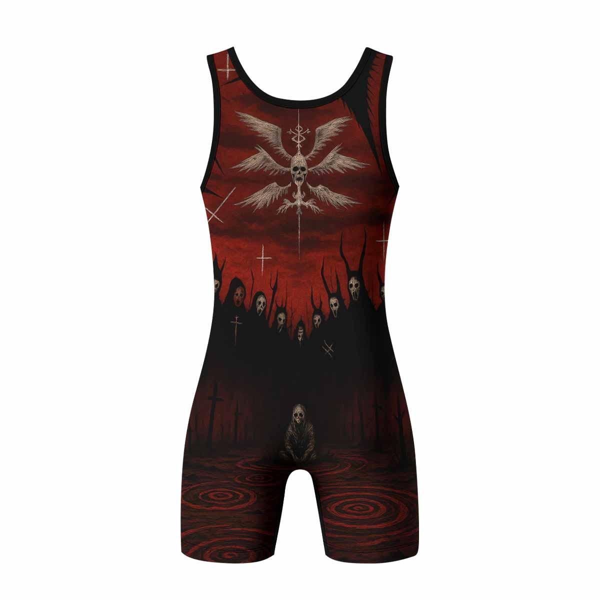 Occult Fallen Seraph Ritual Wrestling Singlet - back view mockup