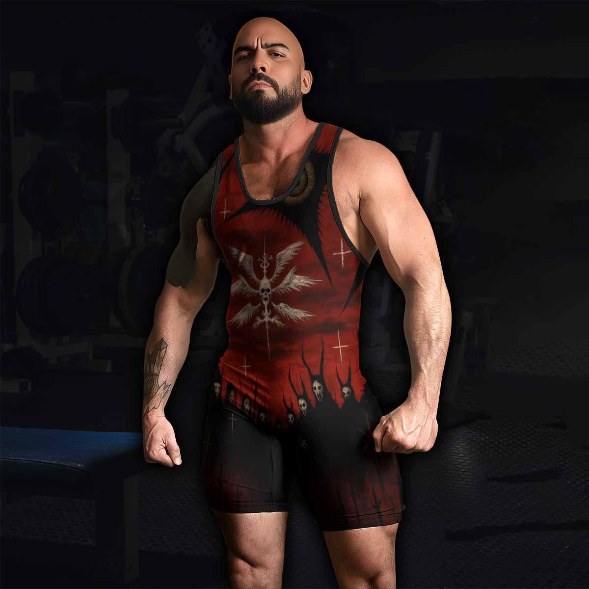 Occult Fallen Seraph Ritual Wrestling Singlet - men's lifestyle view