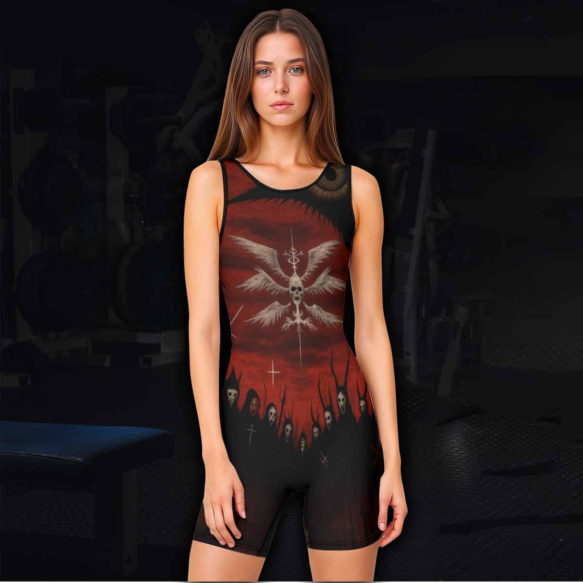Occult Fallen Seraph Ritual Wrestling Singlet - women's lifestyle view