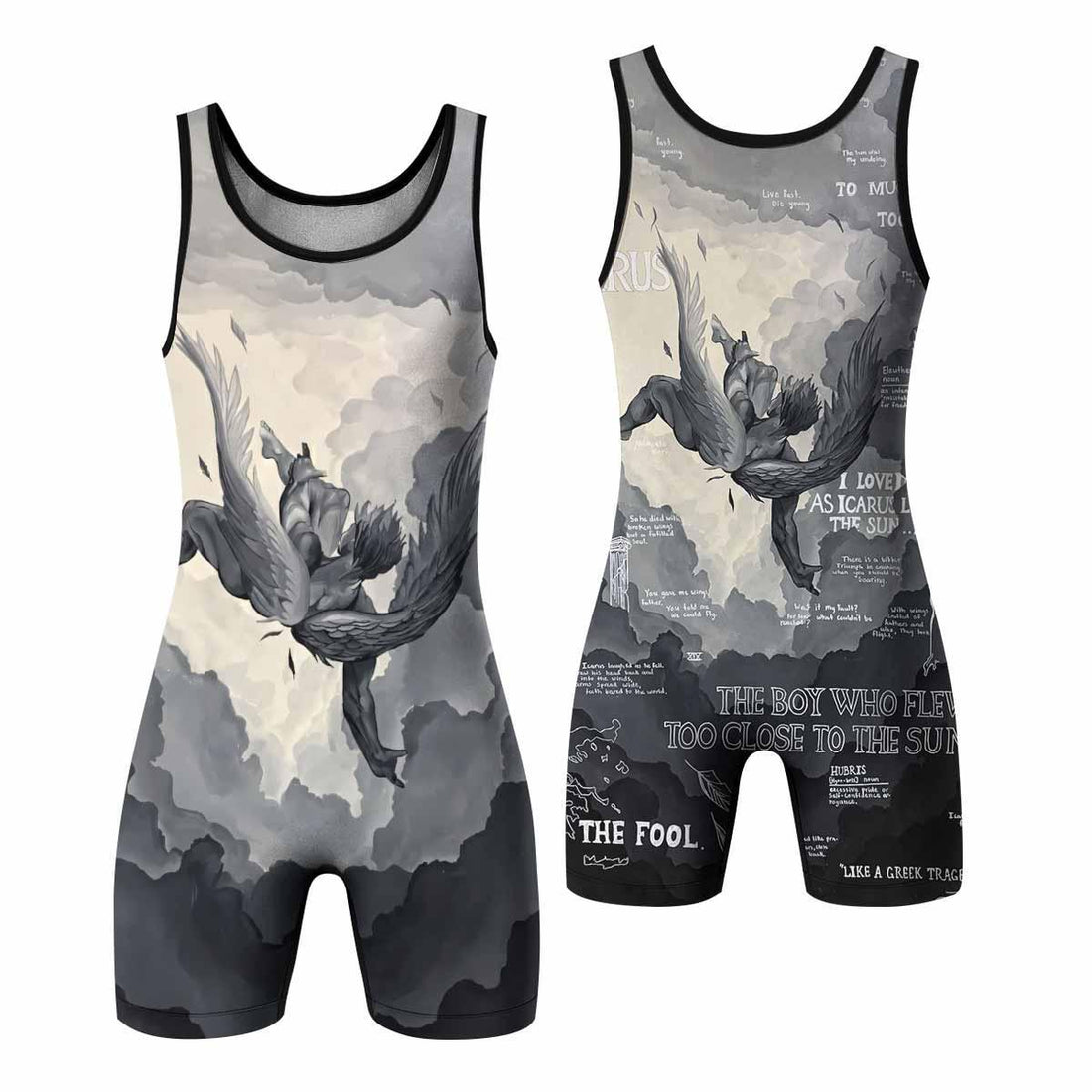Icarus Too Close To The Sun Wrestling Singlet - front and back view