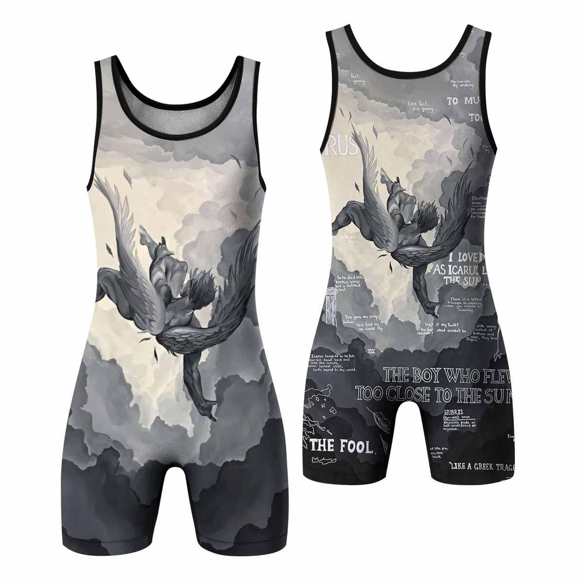 Icarus Too Close To The Sun Wrestling Singlet - front and back view