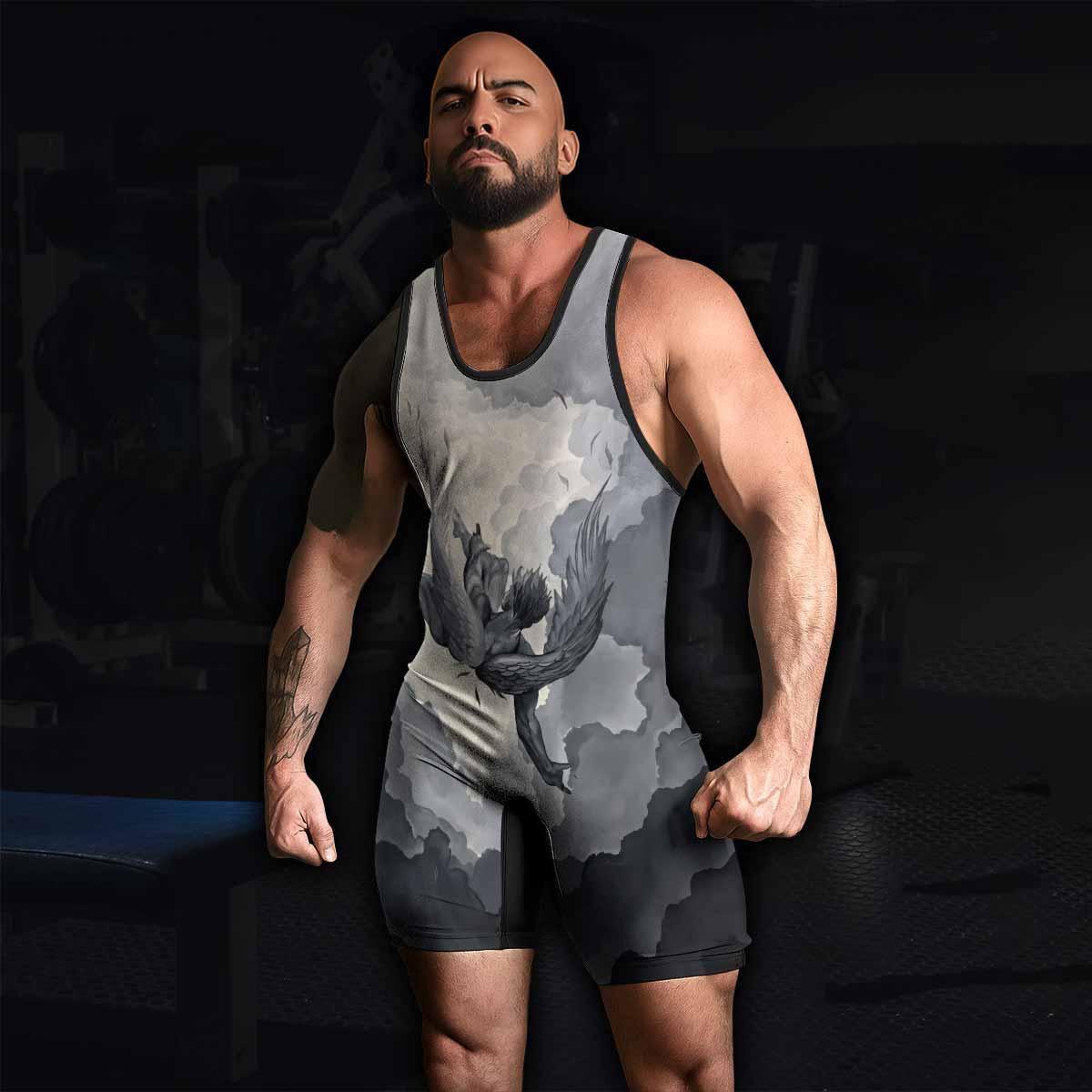 Icarus Too Close To The Sun Wrestling Singlet - men's lifestyle view