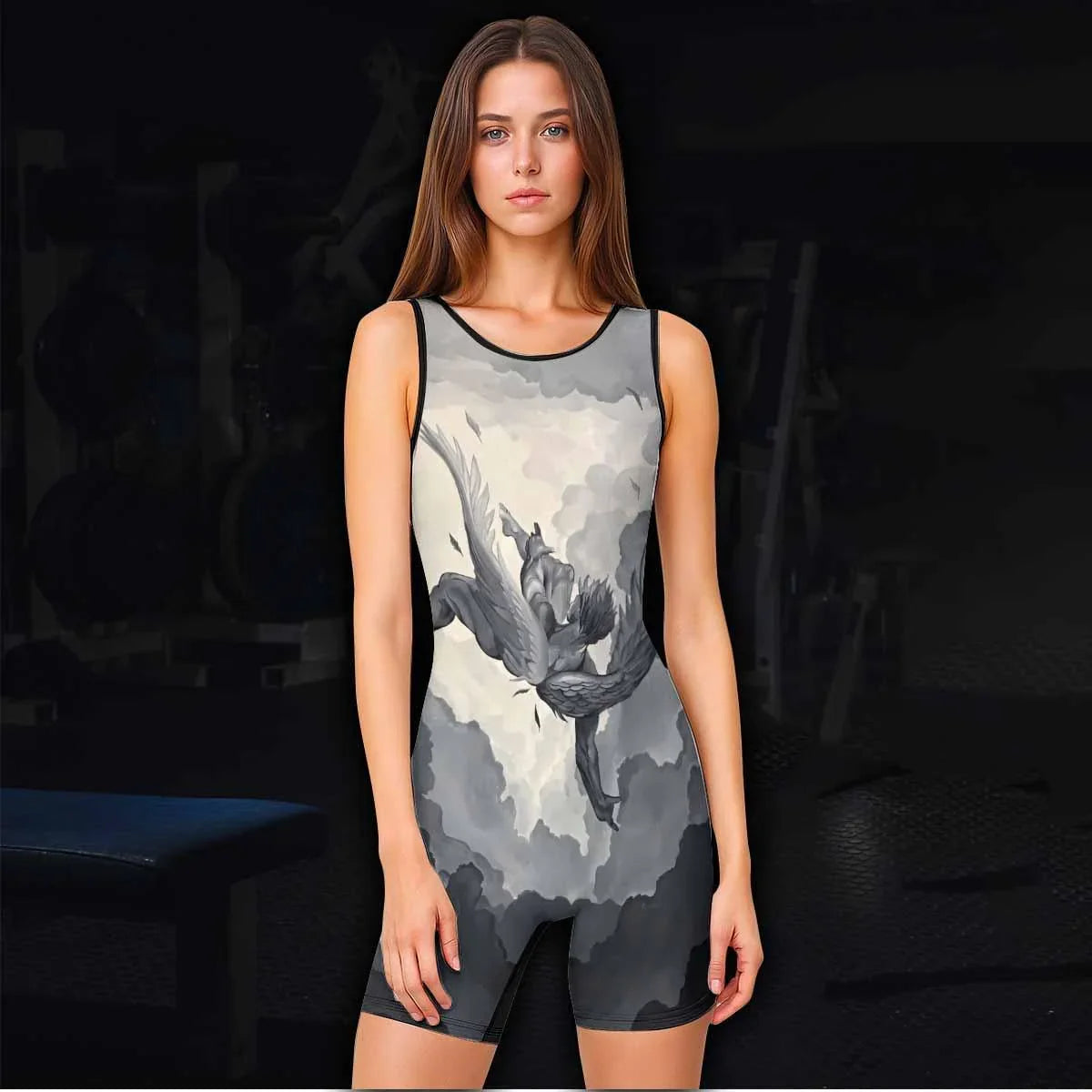 Icarus Too Close To The Sun Wrestling Singlet - women's lifestyle view