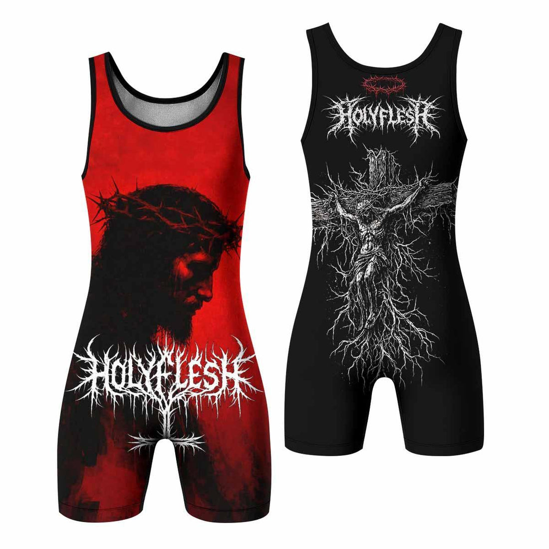 Holy Flesh Crown of Thorns Wrestling Singlet - front and back view