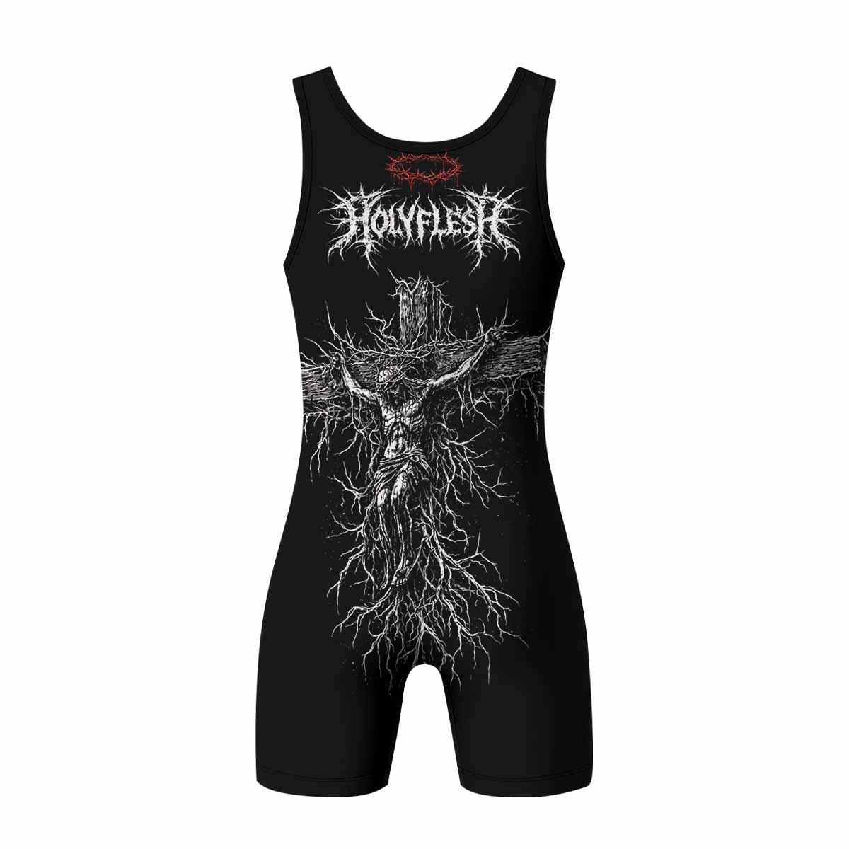 Holy Flesh Crown of Thorns Wrestling Singlet - back view mockup
