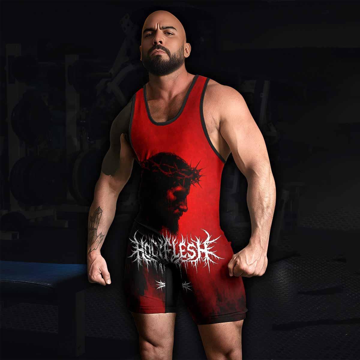Holy Flesh Crown of Thorns Wrestling Singlet - men's lifestyle view