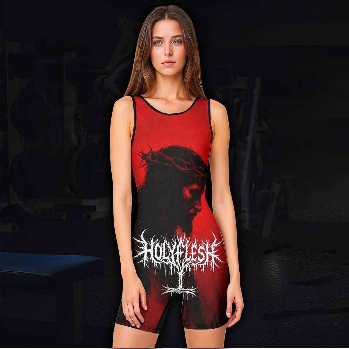 Holy Flesh Crown of Thorns Wrestling Singlet - women's lifestyle view