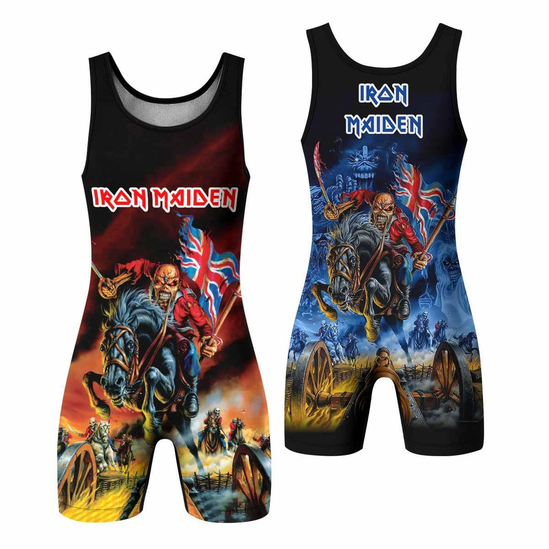 Iron Maiden England Flag Wrestling Singlet - front and back view